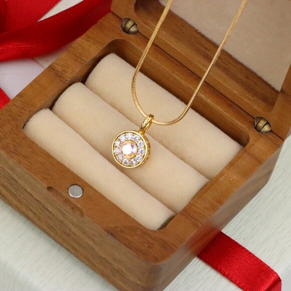 "Satin White Center Pendant with Crystal Halo Rose Gold Charm, XPPT1594 - Picture 8 of 13